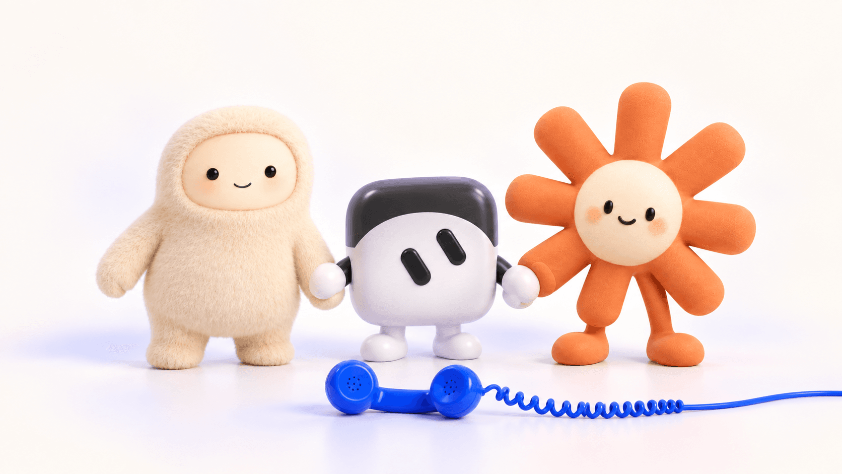 Muse, Grok Bot, and Claude-inspired characters together beside a telephone