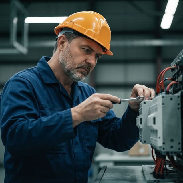Electrician with hard hat