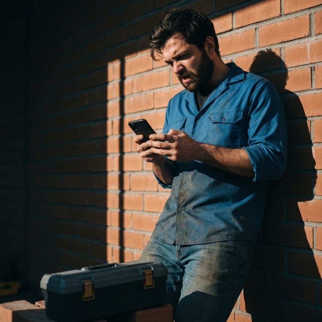Frustrated worker with phone