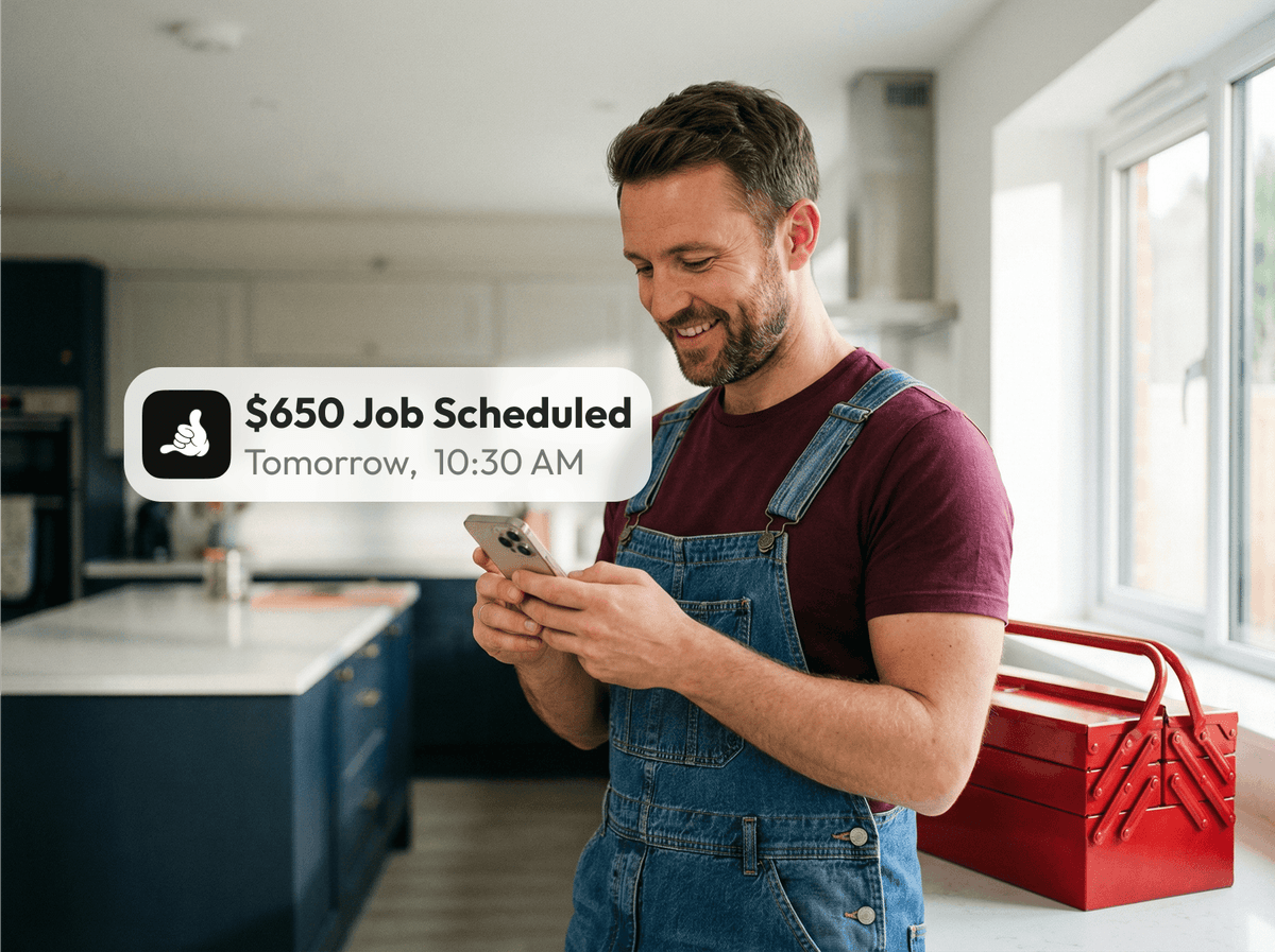 Contractor checking phone with job notification