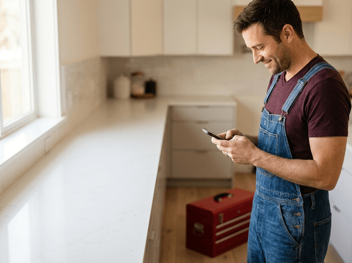 Plumber reviewing an AI-captured job on his phone