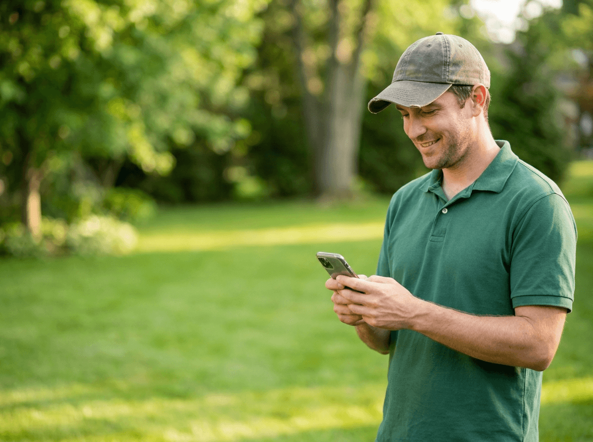 Landscaper reviewing a new lead on his phone
