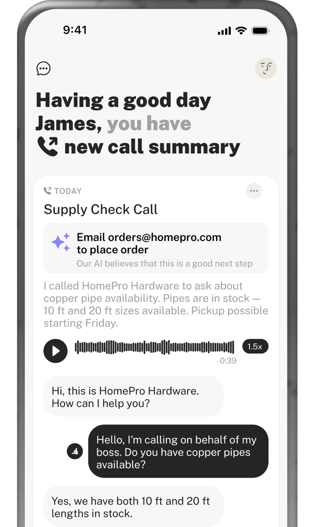 Call summary with AI suggestions and transcript