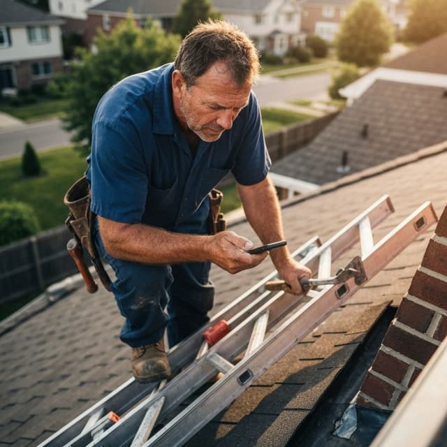 Roofer on ladder