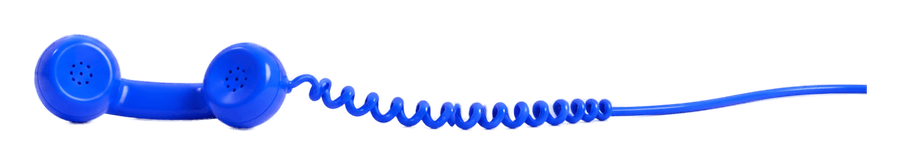 A blue retro telephone handset with a curly cord