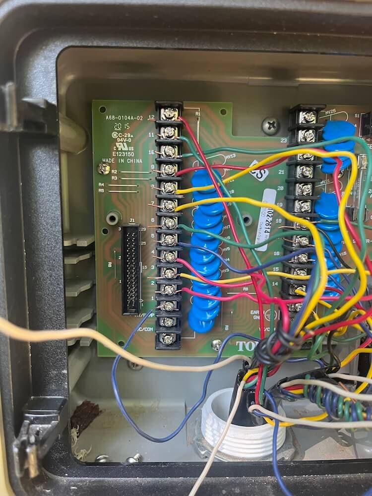 Irrigation controller board opened up for repair