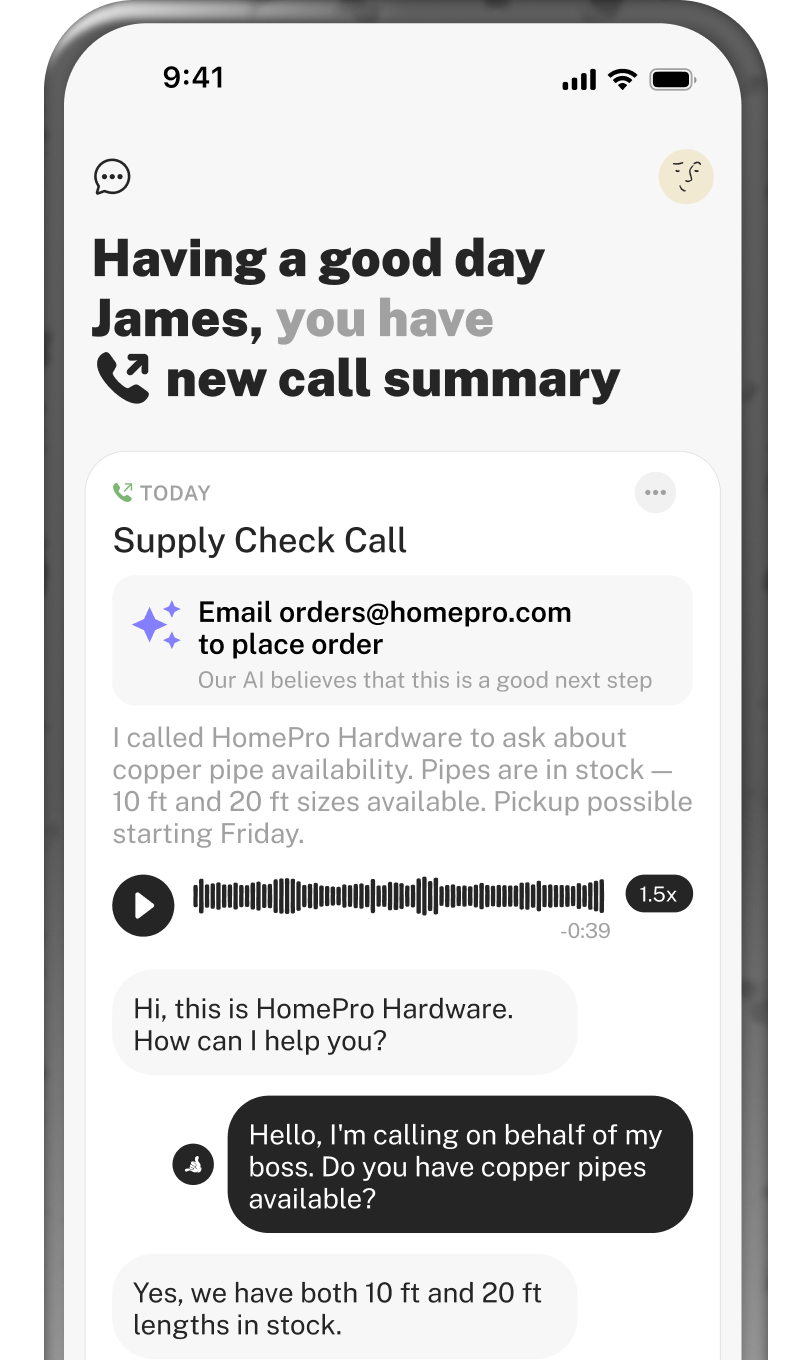 Call summary with AI suggestions and transcript